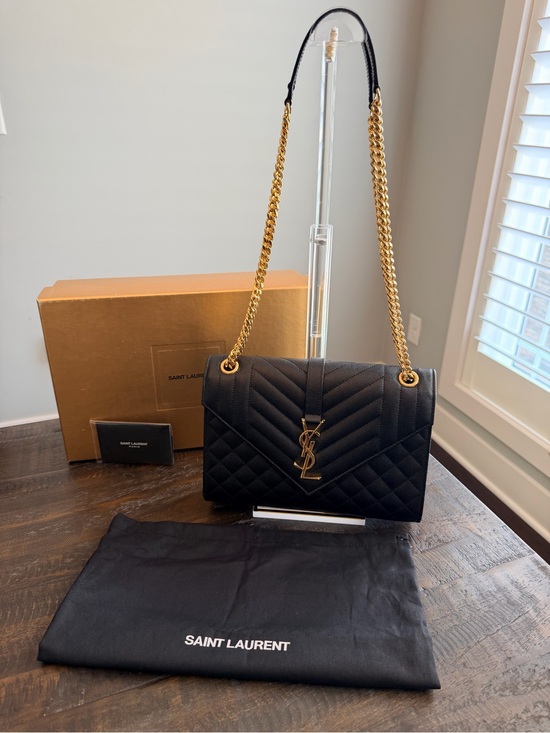 Saint Laurent Handbags - SAINT LAURENT ENVELOPE BAG MEDIUM 
IN QUILTED GRAIN DE POUDRE EMBOSSED LEATHER